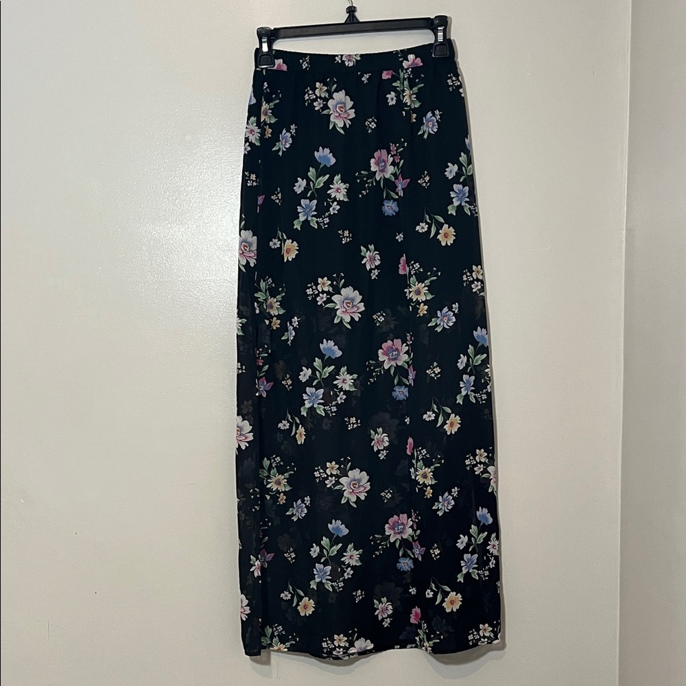 Divided Black Floral Pencil Skirt XS Sheer over Short Skirt